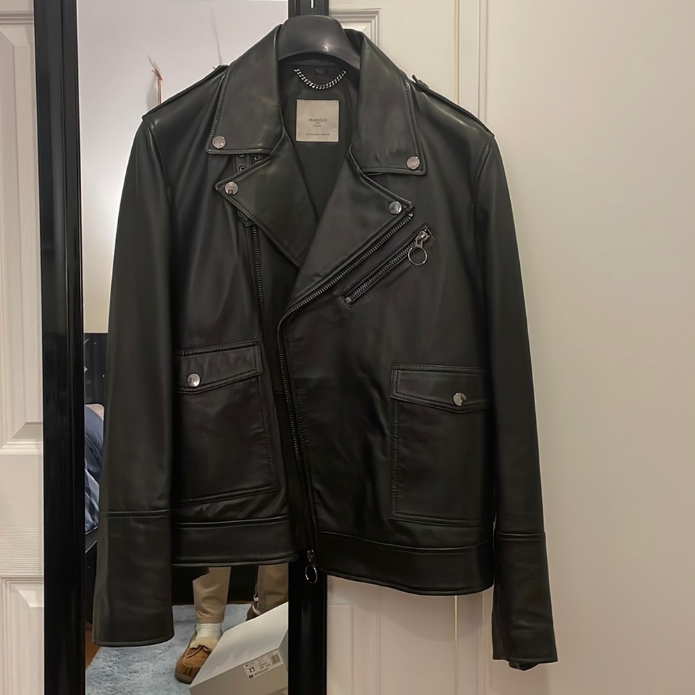Mango Men black leather jacket. EUR XL/USA L.